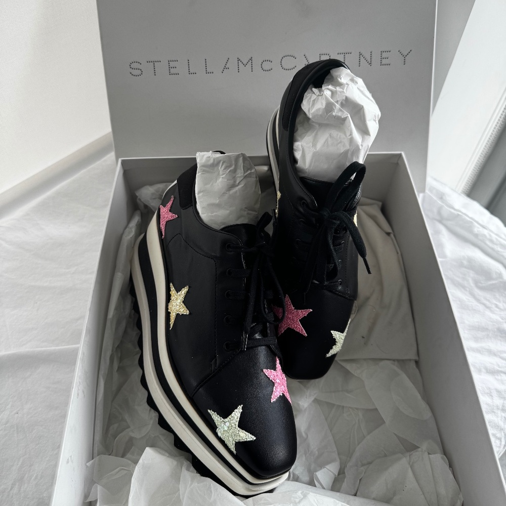 Stella McCartney Elyse Stars Black Platform Sneakers 38.5 - New Never Worn